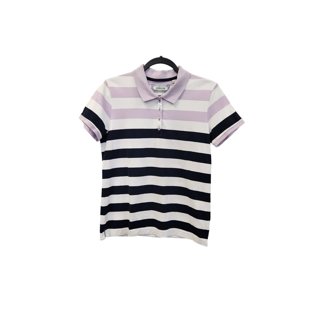 Orvis women's S Purple Striped Short Sleeve Pullover Polo 2182